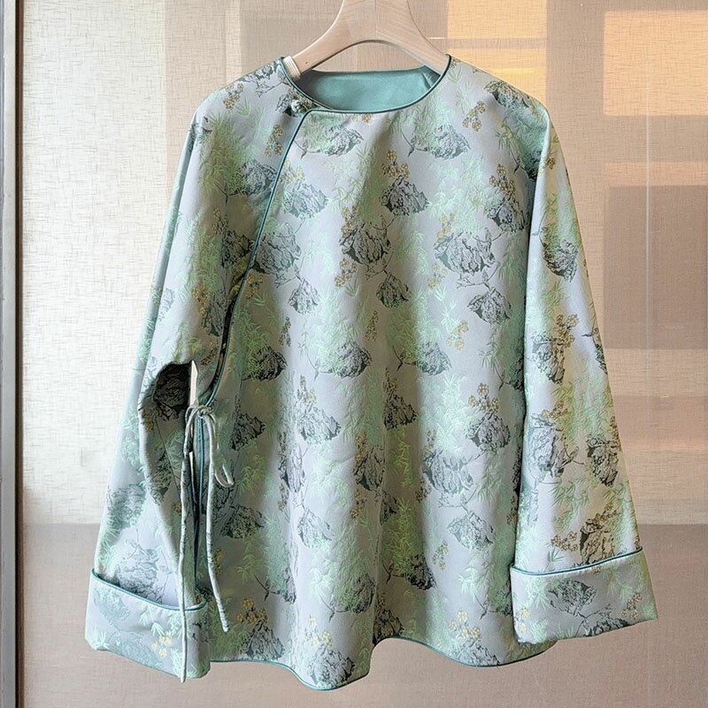 【巴黎精品】現貨+預購 罩衫防曬外套-斜襟繫帶提花緞面女外套a1gq97